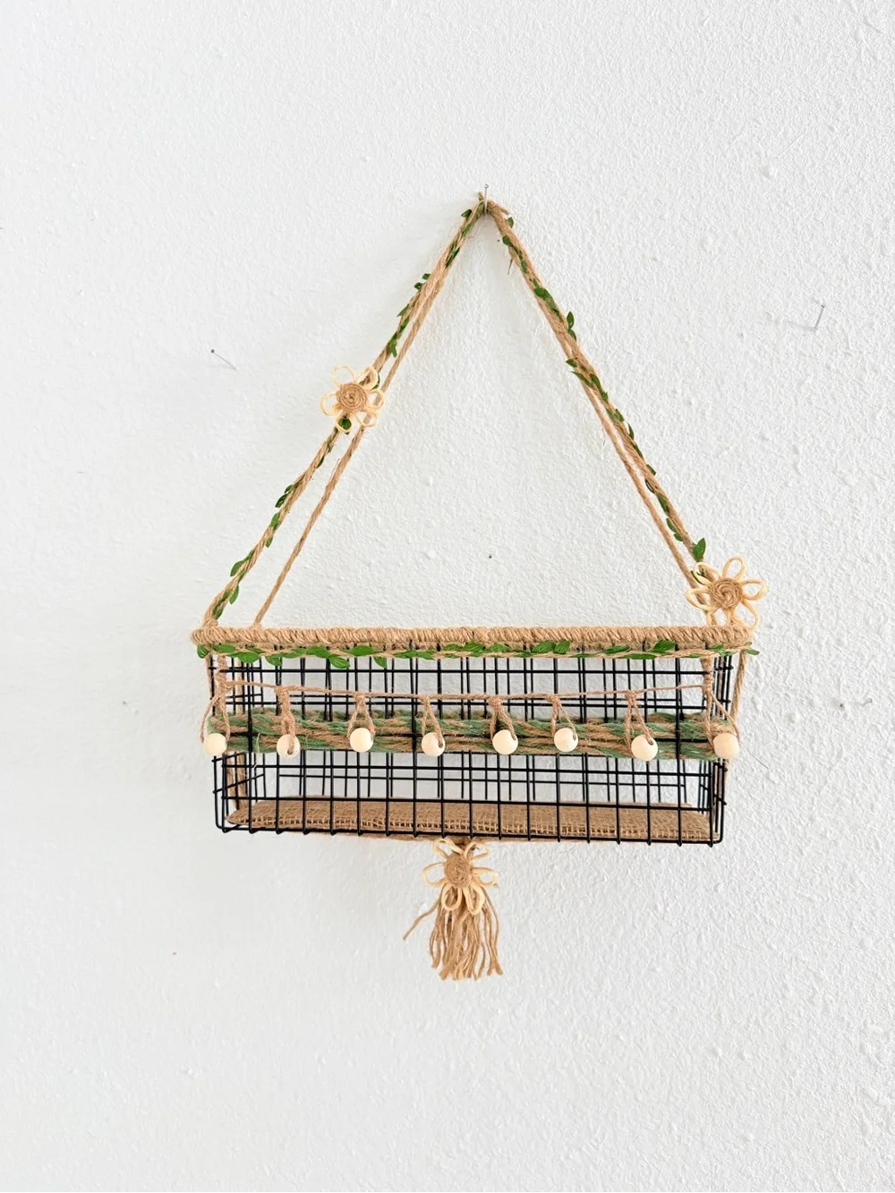 Boho Wall Basket Organizer, Rustic Hanging Storage Basket, Farmhouse Decor